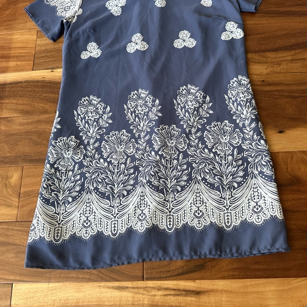 Lulus Riverside Slate Blue Floral Print Shift Dress size Small - Picture 5 of 7
